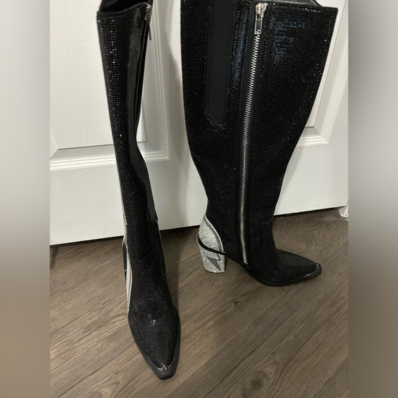 NWOB Dolls Kill / Club Exx Noir Ziggy Sheriff Shine Knee High Boots - Picture 5 of 8